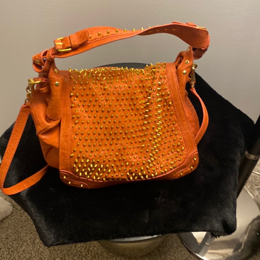 Gorgeous gold studded leather Rebecca Minkoff shoulder strap bag